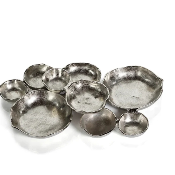 Zodax Cluster of 9 Round Serving Bowls Nickel Base Plates - Picture 1 of 1